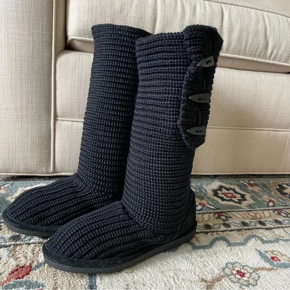 BearPaw Tall Black Knit Sweater Boots - Picture 10 of 16